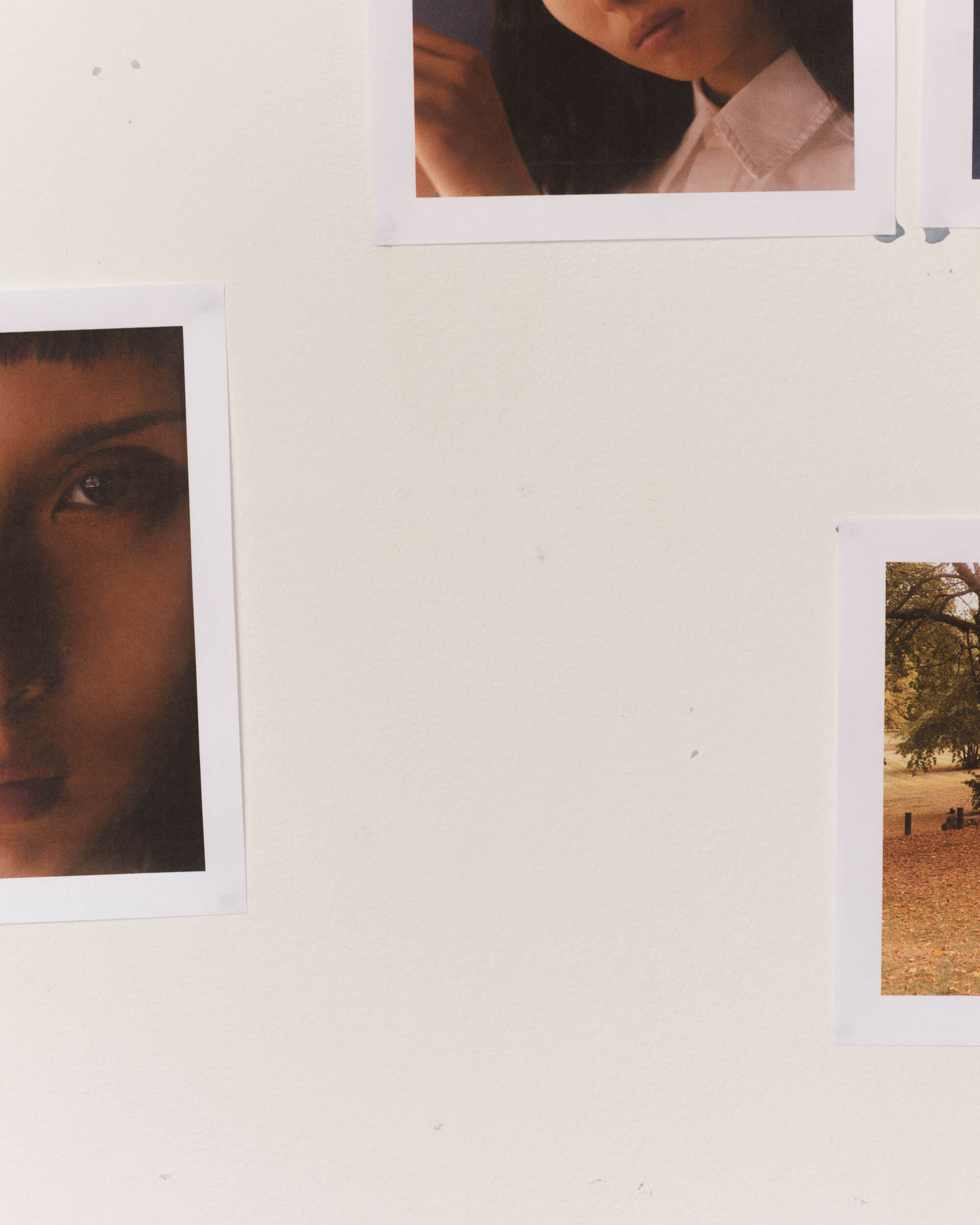 Test prints on the studio wall