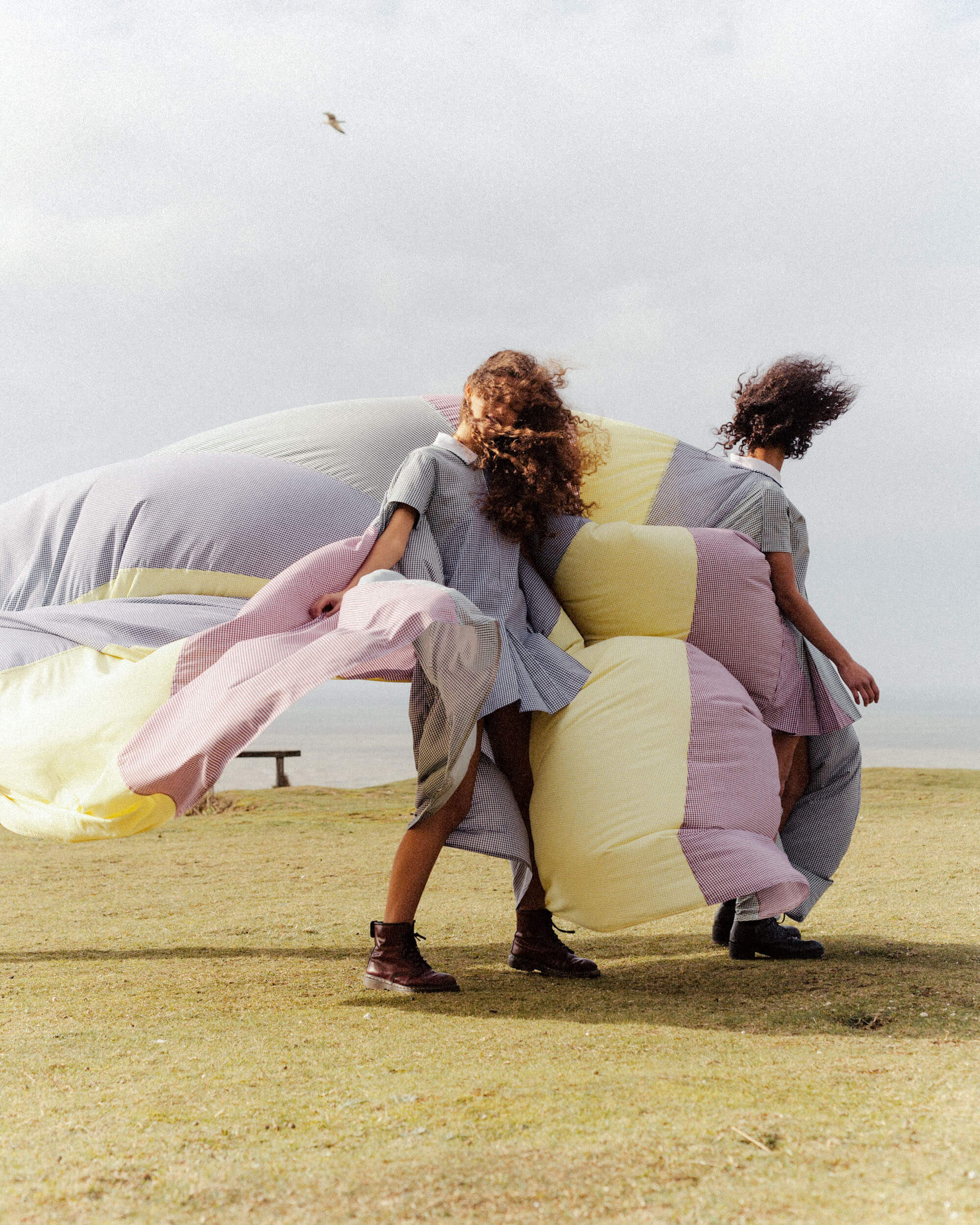 Ilana in a two person parachute dress at the White Cliffs of Dover.